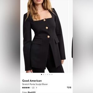 Good American Black Tailored Blazer with Gold Buttons